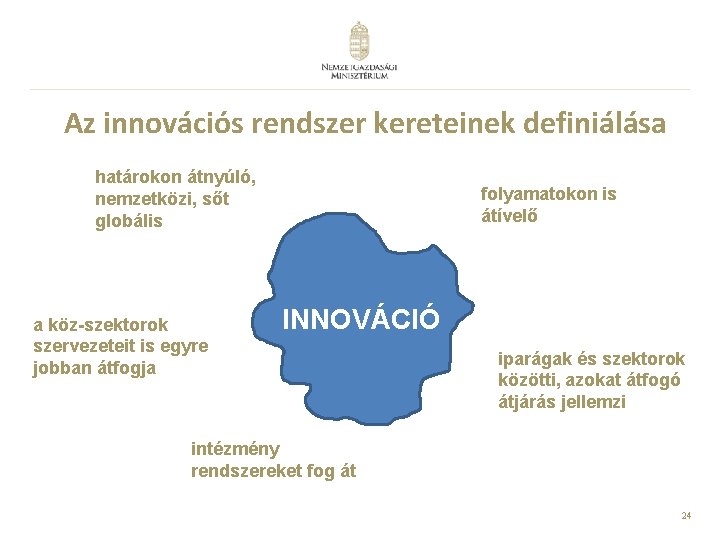 Az innovációs rendszer kereteinek definiálása határokon átnyúló, nemzetközi, sőt globális a köz-szektorok szervezeteit is