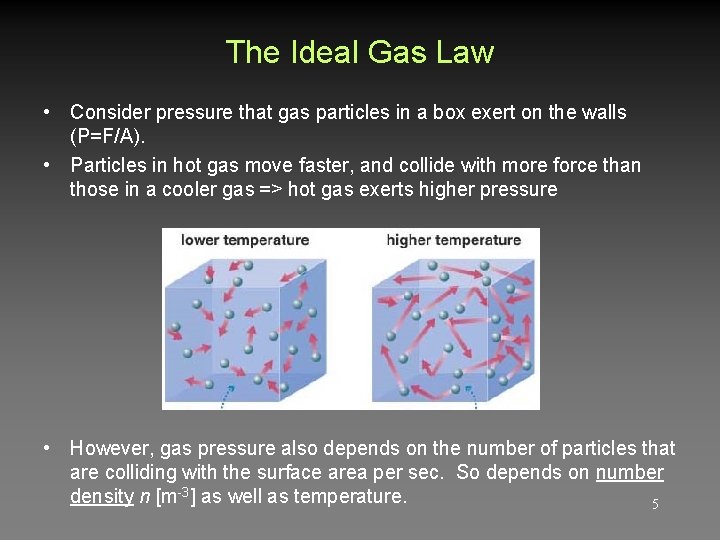 The Ideal Gas Law • Consider pressure that gas particles in a box exert