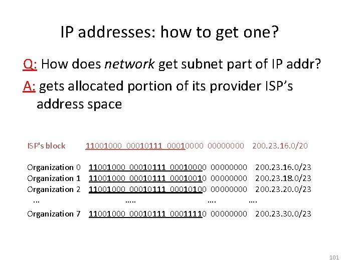 IP addresses: how to get one? Q: How does network get subnet part of