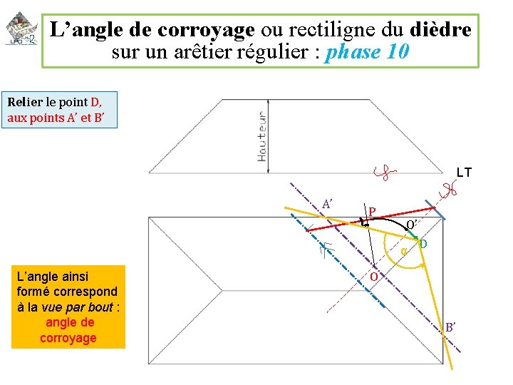 L’angle de corroyage ou rectiligne du dièdre sur un arêtier régulier : phase 10