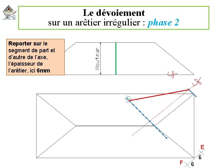 Le dévoiement sur un arêtier irrégulier : phase 2 Reporter sur le segment de