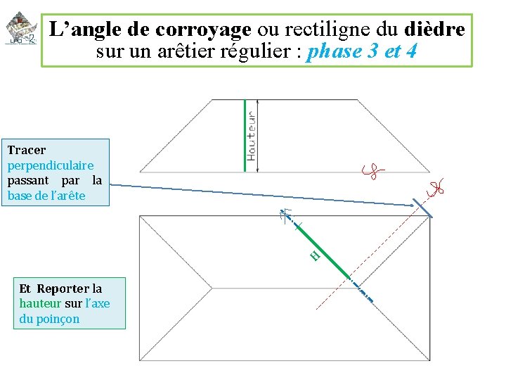 L’angle de corroyage ou rectiligne du dièdre sur un arêtier régulier : phase 3