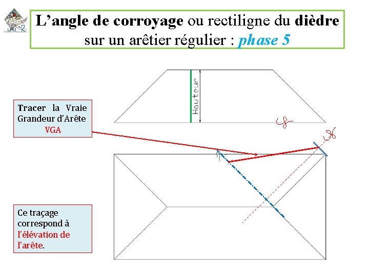 L’angle de corroyage ou rectiligne du dièdre sur un arêtier régulier : phase 5