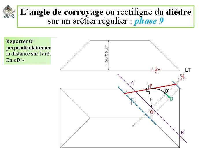 L’angle de corroyage ou rectiligne du dièdre sur un arêtier régulier : phase 9