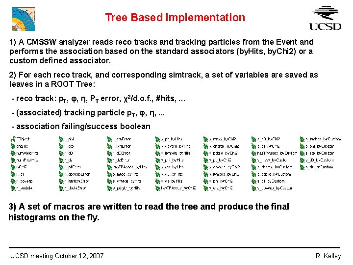 Tree Based Implementation 1) A CMSSW analyzer reads reco tracks and tracking particles from