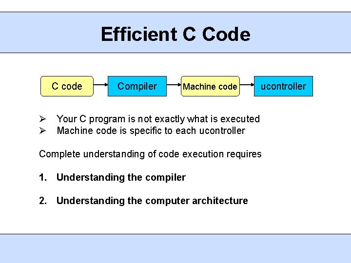 Efficient C Code C code Compiler Machine code ucontroller Your C program is not