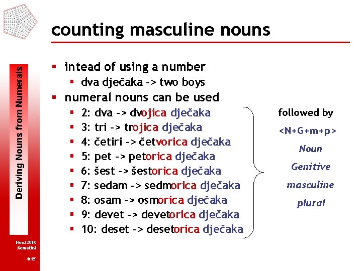 counting masculine nouns Deriving Nouns from Numerals § intead of using a number §