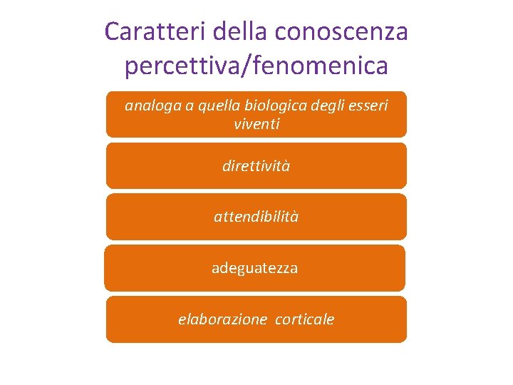 Caratteri della conoscenza percettiva/fenomenica analoga a quella biologica degli esseri viventi direttività attendibilità adeguatezza