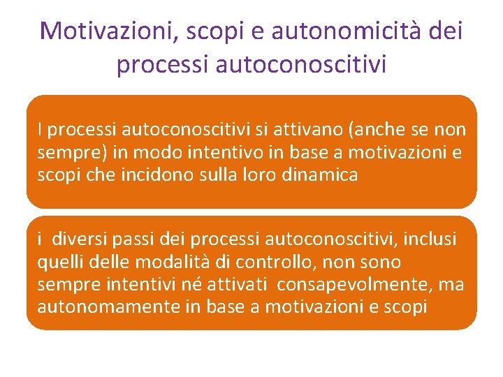 Motivazioni, scopi e autonomicità dei processi autoconoscitivi I processi autoconoscitivi si attivano (anche se