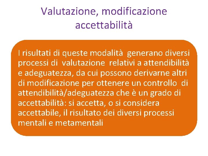 Valutazione, modificazione accettabilità I risultati di queste modalità generano diversi processi di valutazione relativi