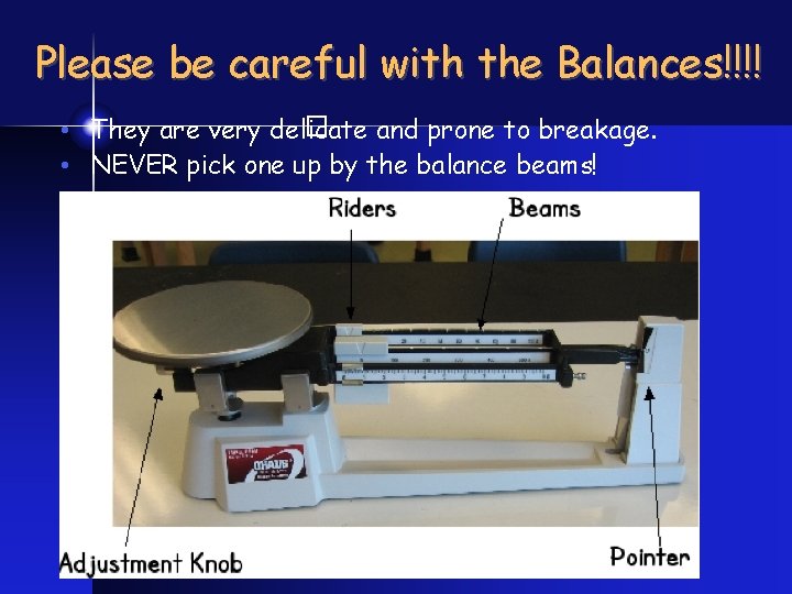 Please be careful with the Balances!!!! • They are very delicate and prone to