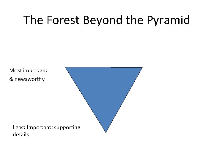 The Forest Beyond the Pyramid Most important & newsworthy Least Important; supporting details 