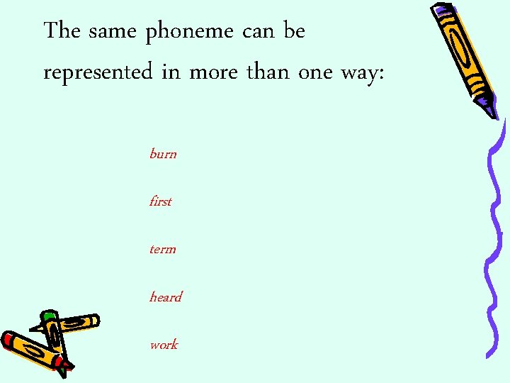 The same phoneme can be represented in more than one way: burn first term