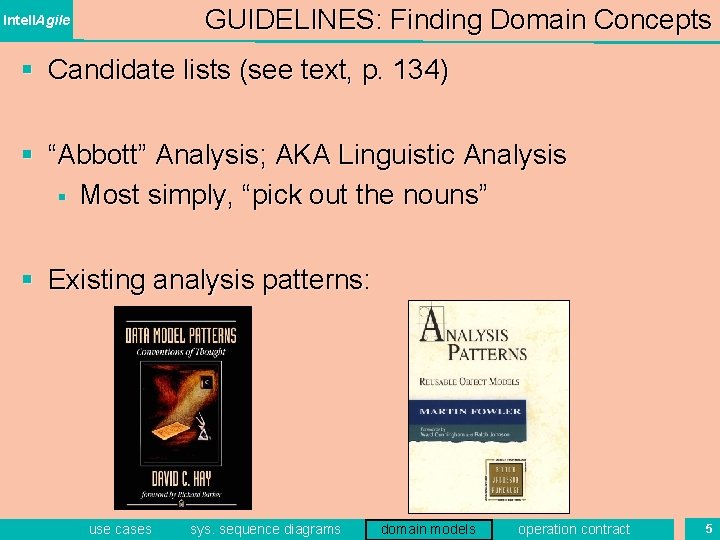 GUIDELINES: Finding Domain Concepts Intell. Agile § Candidate lists (see text, p. 134) § GUIDELINES: Finding Domain Concepts Intell. Agile § Candidate lists (see text, p. 134) §