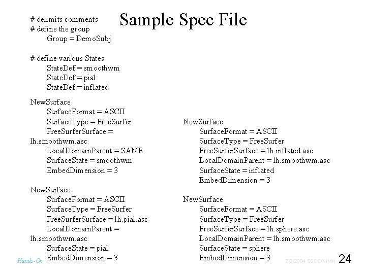 # delimits comments # define the group Group = Demo. Subj Sample Spec File