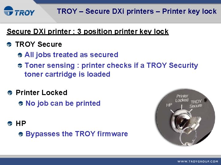 TROY – Secure DXi printers – Printer key lock Secure DXi printer : 3