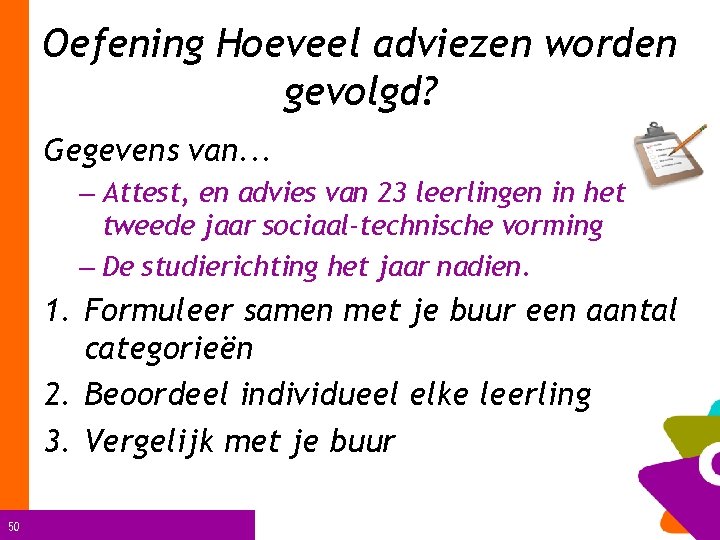 Oefening Hoeveel adviezen worden gevolgd? Gegevens van. . . – Attest, en advies van