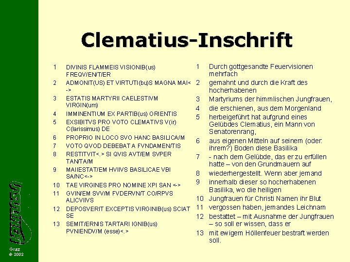 Clematius-Inschrift 1 2 3 4 5 6 7 8 9 10 11 12 13