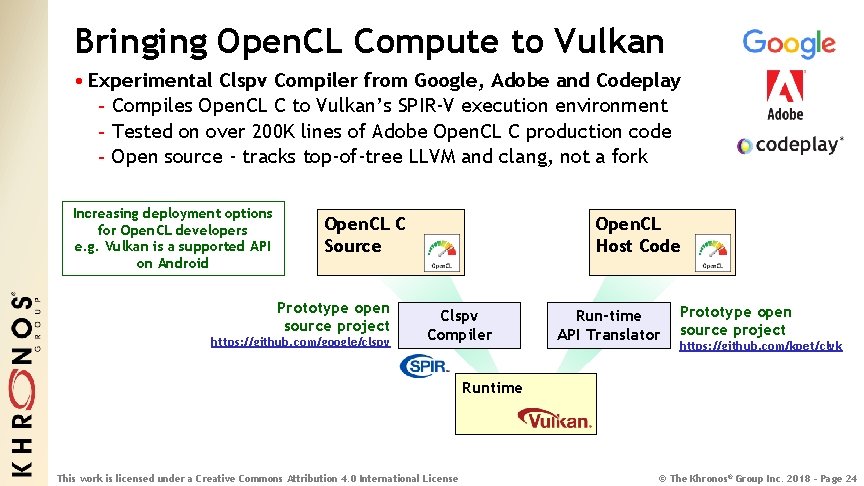 Bringing Open. CL Compute to Vulkan • Experimental Clspv Compiler from Google, Adobe and