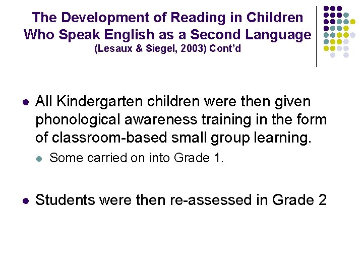 The Development of Reading in Children Who Speak English as a Second Language (Lesaux