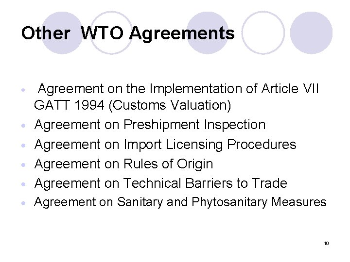 Other WTO Agreements · Agreement on the Implementation of Article VII GATT 1994 (Customs Other WTO Agreements · Agreement on the Implementation of Article VII GATT 1994 (Customs