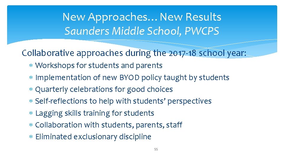 New Approaches…New Results Saunders Middle School, PWCPS Collaborative approaches during the 2017 -18 school
