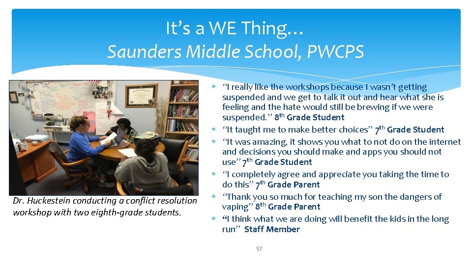It’s a WE Thing… Saunders Middle School, PWCPS Dr. Huckestein conducting a conflict resolution