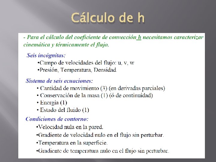 Cálculo de h 