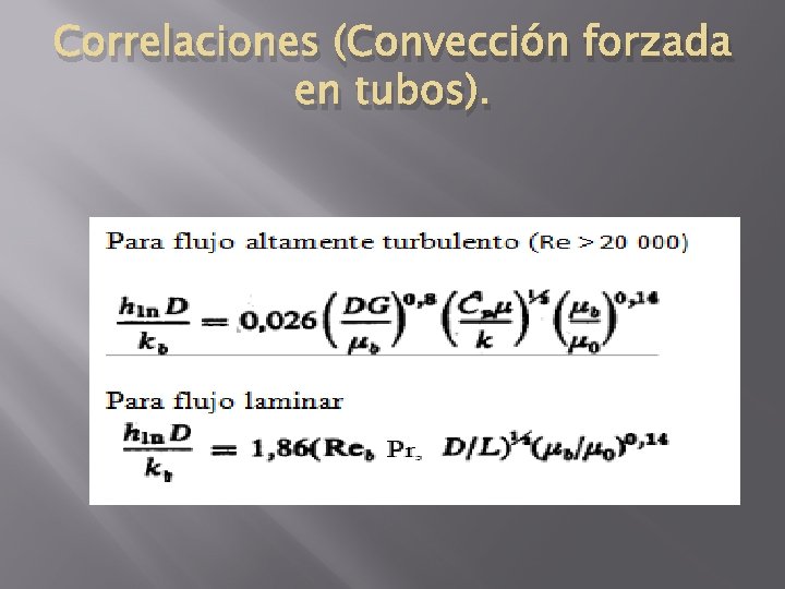 Correlaciones (Convección forzada en tubos). 