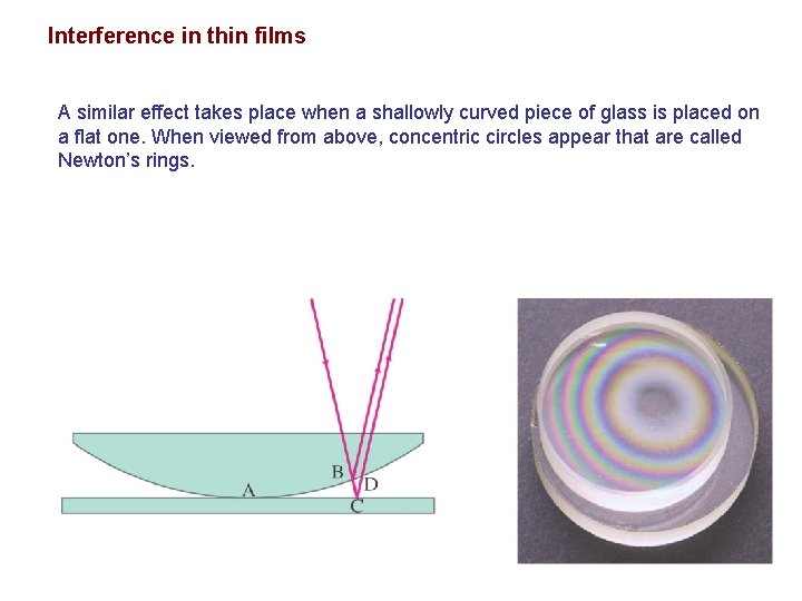 Interference in thin films A similar effect takes place when a shallowly curved piece