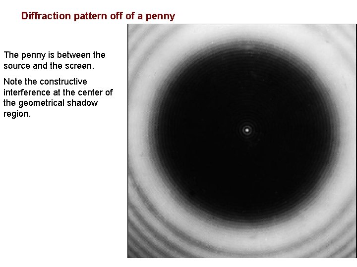 Diffraction pattern off of a penny The penny is between the source and the