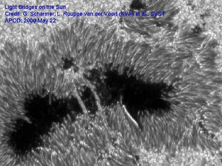 Light Bridges on the Sun Credit: G. Scharmer, L. Rouppe van der Voort (KVA)