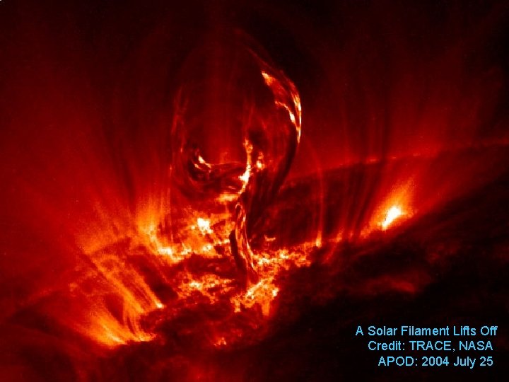 A Solar Filament Lifts Off Credit: TRACE, NASA APOD: 2004 July 25 