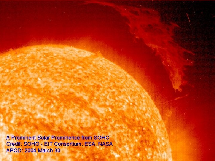 A Prominent Solar Prominence from SOHO Credit: SOHO - EIT Consortium, ESA, NASA APOD: