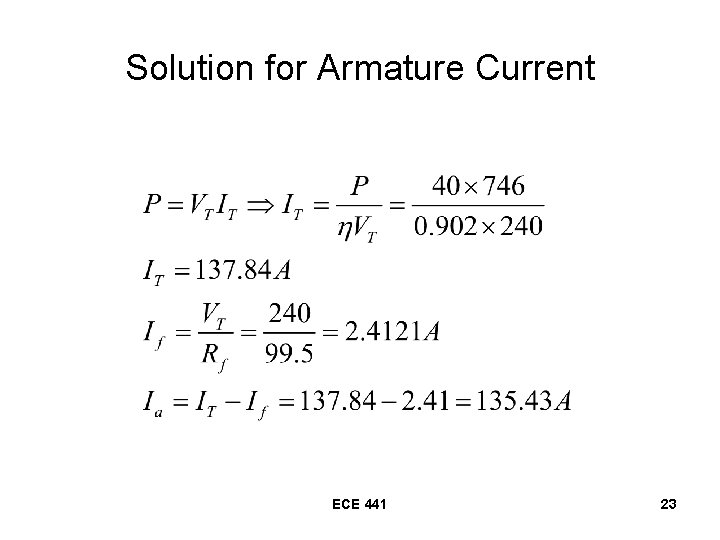 Solution for Armature Current ECE 441 23 