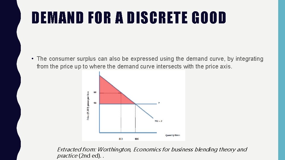 DEMAND FOR A DISCRETE GOOD • The consumer surplus can also be expressed using