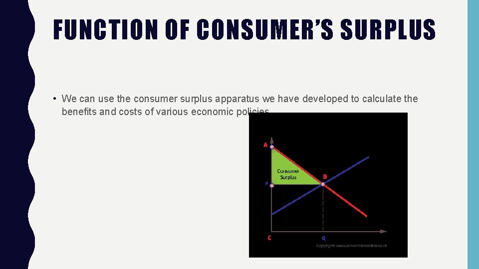 FUNCTION OF CONSUMER’S SURPLUS • We can use the consumer surplus apparatus we have
