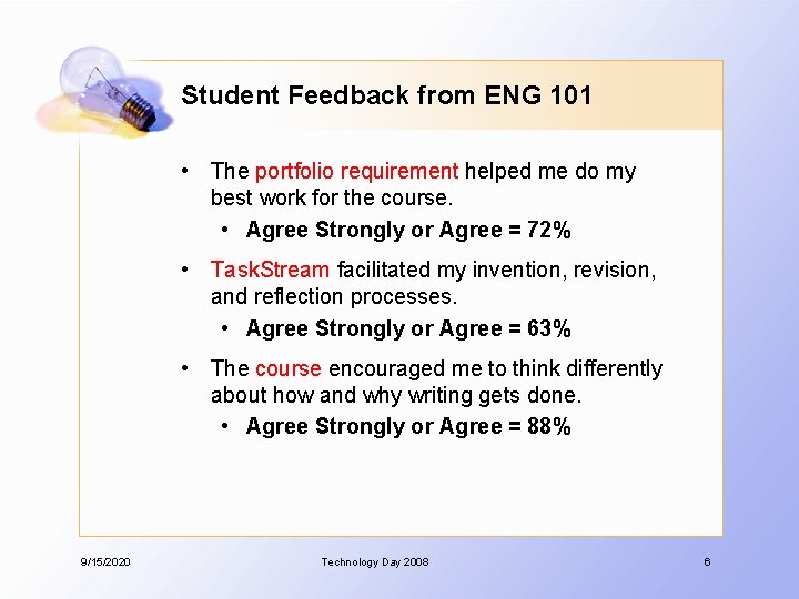 Student Feedback from ENG 101 • The portfolio requirement helped me do my best