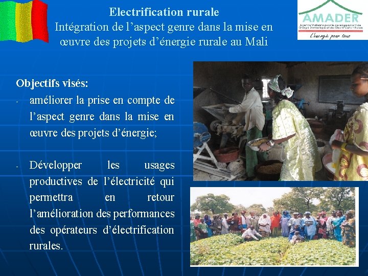 Electrification rurale Intégration de l’aspect genre dans la mise en œuvre des projets d’énergie
