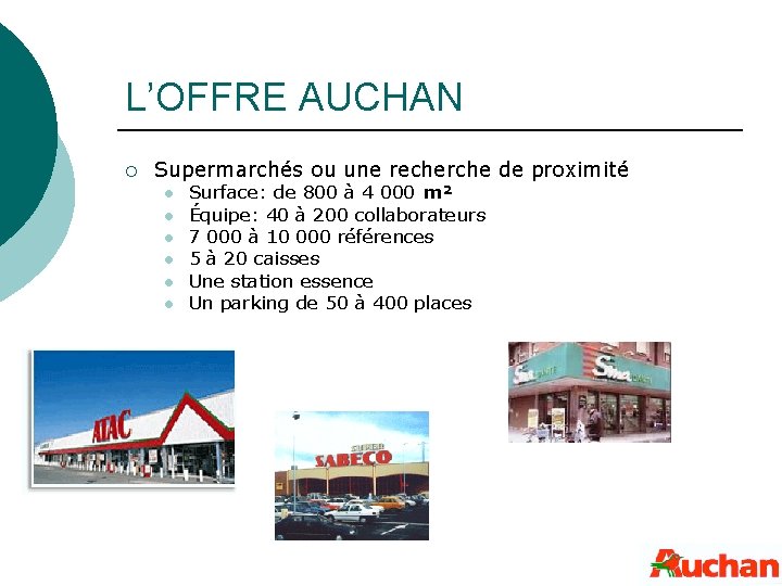 L’OFFRE AUCHAN ¡ Supermarchés ou une recherche de proximité l l l Surface: de