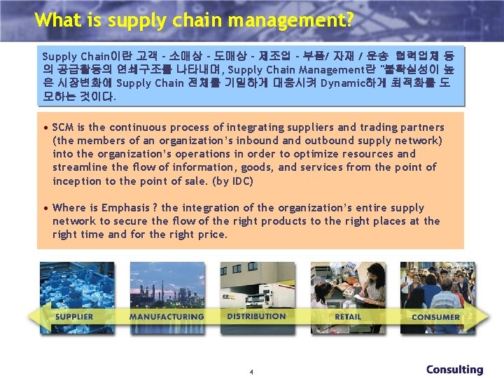 What is supply chain management? Supply Chain이란 고객 - 소매상 - 도매상 - 제조업