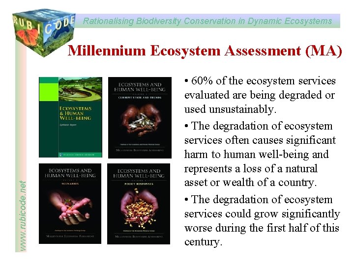 Rationalising Biodiversity Conservation in Dynamic Ecosystems RUBICODE www