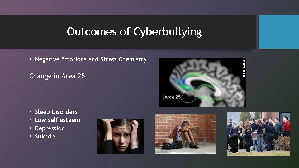 Outcomes of Cyberbullying • Negative Emotions and Stress Chemistry Change in Area 25 •