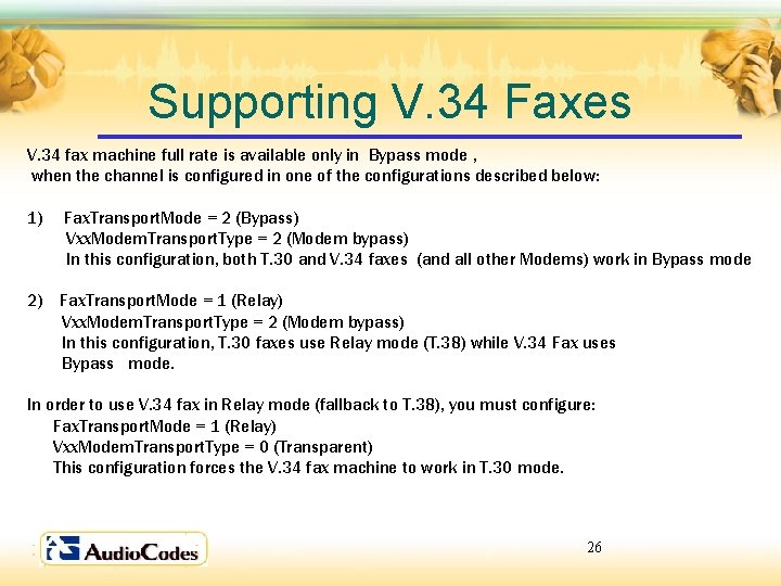 Supporting V. 34 Faxes V. 34 fax machine full rate is available only in