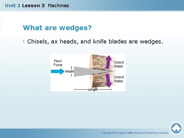 Unit 2 Lesson 3 Machines What are wedges? • Chisels, ax heads, and knife