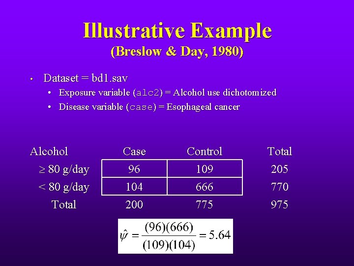 Illustrative Example (Breslow & Day, 1980) • Dataset = bd 1. sav • Exposure