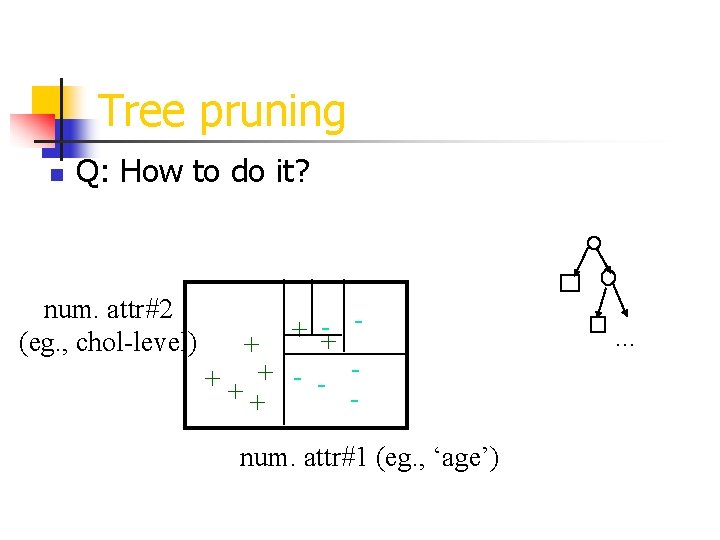 Tree pruning n Q: How to do it? num. attr#2 (eg. , chol-level) +