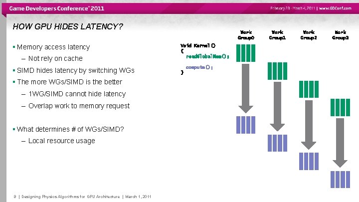 HOW GPU HIDES LATENCY? § Memory access latency – Not rely on cache §