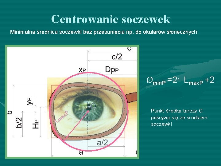 Centrowanie soczewek Minimalna średnica soczewki bez przesunięcia np. do okularów słonecznych Ømin. P =2· Centrowanie soczewek Minimalna średnica soczewki bez przesunięcia np. do okularów słonecznych Ømin. P =2·