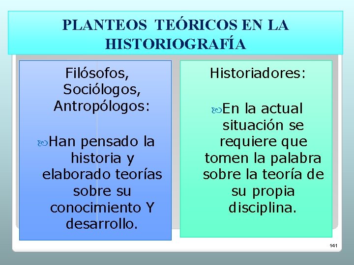 PLANTEOS TEÓRICOS EN LA HISTORIOGRAFÍA Filósofos, Sociólogos, Antropólogos: Han pensado la historia y elaborado PLANTEOS TEÓRICOS EN LA HISTORIOGRAFÍA Filósofos, Sociólogos, Antropólogos: Han pensado la historia y elaborado